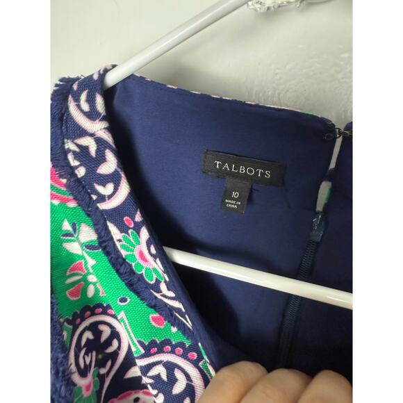 Talbots Dress Womens 10 Pink Green Sleeveless Shift Floral Fringe Classic Preppy - Picture 8 of 8